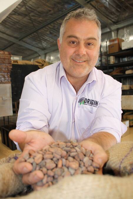 CREATING BLISS: Matt Chimenti from Origin Organic Chocolate Makers with some cocoa beans fresh from Peru, ready to be made into delicious bars of chocolate.
