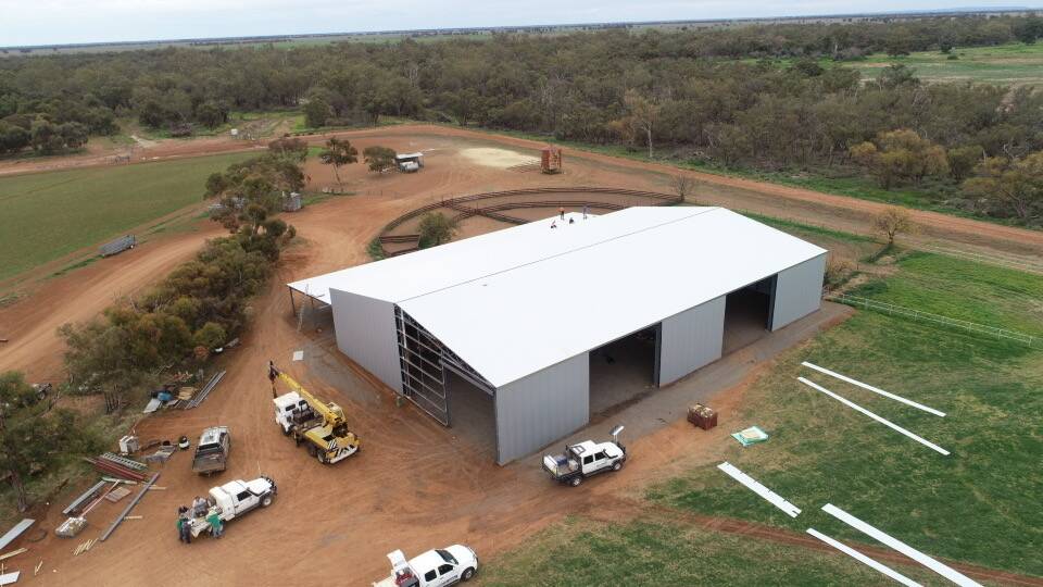 Hillston woolgrowers Geoff and Dianne Peters are nearing completion of their new 40m x 24m shed. Photo: Supplied