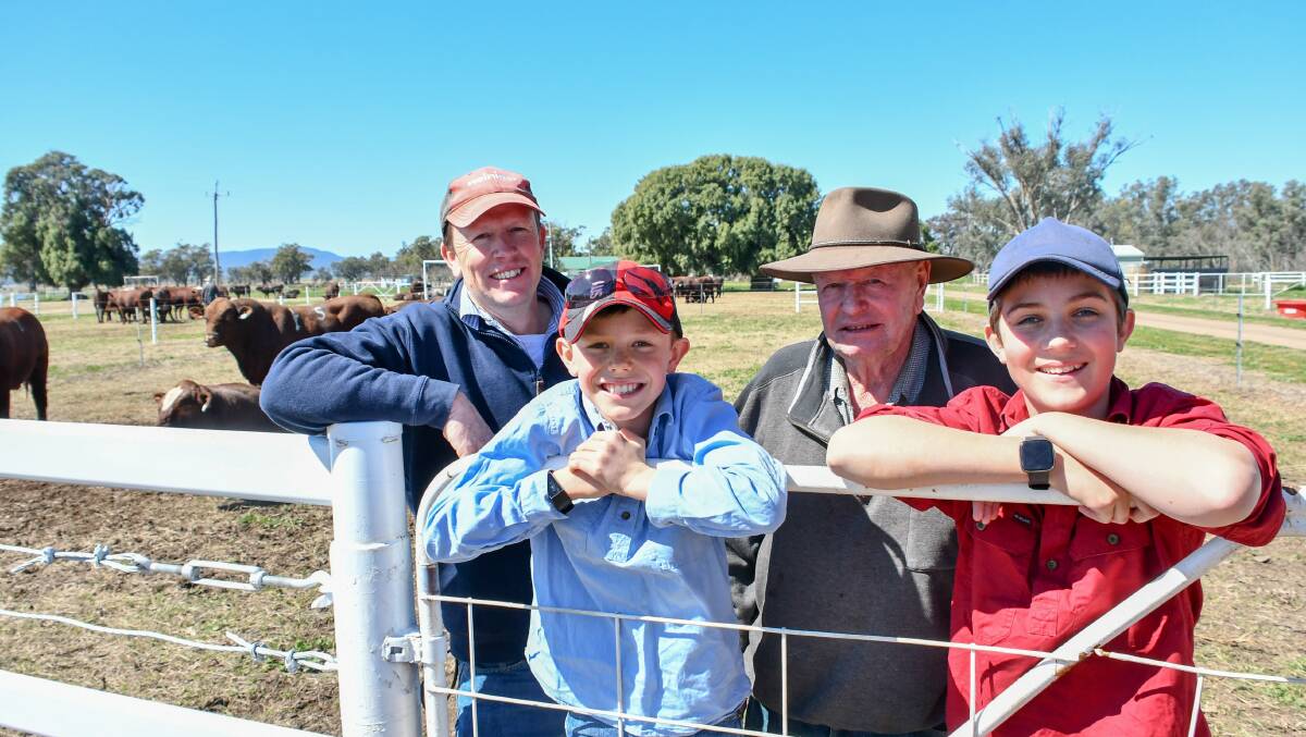 Ben, Sam, Charlie and Neville Swain at the sale. Neville purchased bulls at the inaugural Yamburgan auction. 