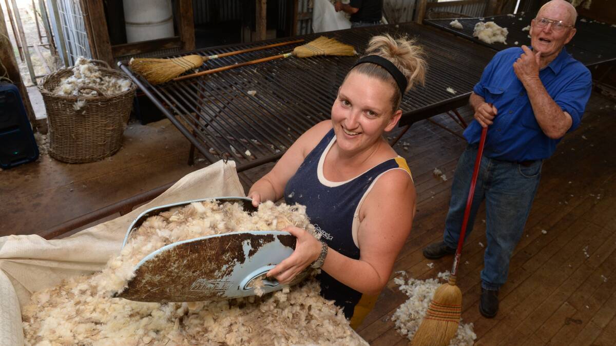 Wool classer Sharna Millgate, Blandford, with shearing contractor and wool grower Brian Hunt, "Coogah West", Murrurundi, during shearing at Millers Creek Station, near Willow Tree. Photo by Rachael Webb.