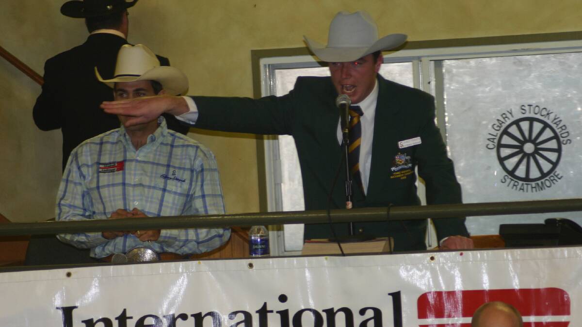 Australian young auctioneers champion James Tierney in full flight at the 2008 International Auctioneers Competition at the Calgary Stockyards in Canada.