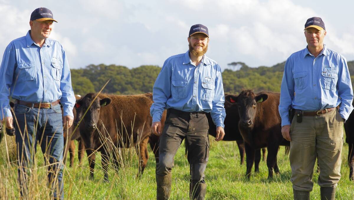 Alex, John and Keith Hammond are passionate about the quality of their branded Robbins Island Tasmanian Wagyu beef. Photo - Simon Foley