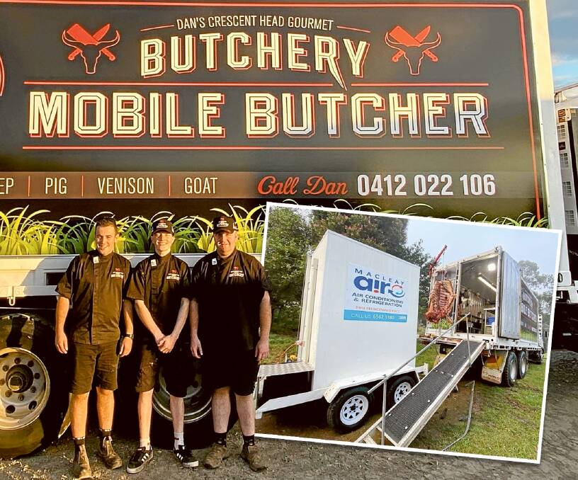 There is a boom of mobile butchers popping up due to high meat prices including Dan Sillitoe's business on the Mid North Coast, who is with Darby Prior and Riley Langdon (also on our cover). Photo: Supplied