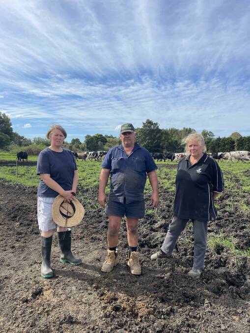 South Coast dairy farmers Sue Boyd, Alan Henry and Tracey Russell. Photo: Hayley Warden
