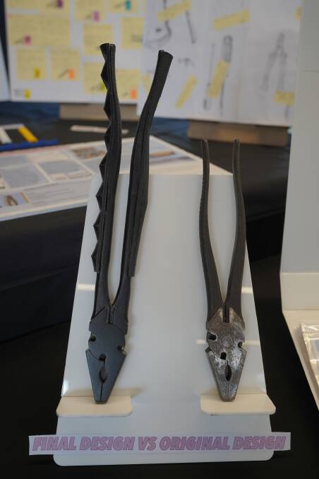 Lily Seaton-Cooper redesigned fencing pliers (left) for women at school where she had to solve a problem.