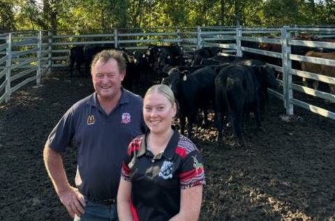 Paul with his daughter Tess Harwood, Glenrock, who sold 54 head including straight Angus calves to a top of 385c/kg (average weight 160kg) with some going to OK Cattle Co.