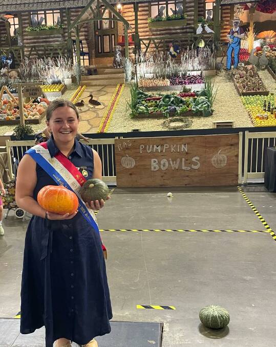 The Land Sydney Royal AgShows NSW 2024 Young Woman Domonique Wyse has taken out the hotly-contested District Exhibit pumpkin bowls knockout. Picture by Paris Capell