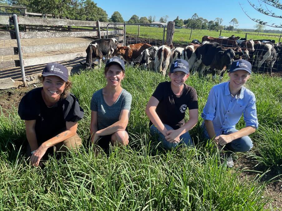 Ashleigh Anderson, Kate Clarke, Isabella Osbourne and Molly Handsaker took part in the introduction to dairy program at Kempsey to help grow their skills and look at the industry as a possible career option. Picture by Samantha Townsend.