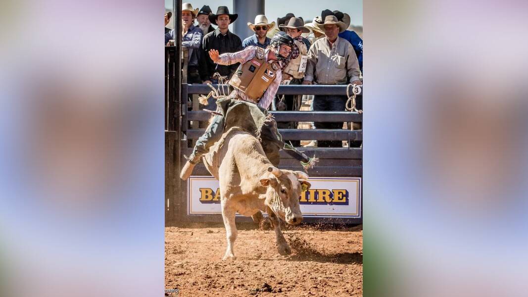 Cooper Mitchell recently won the second division bull ride at the Mount Isa Rodeo. Picture: Purple Fairy Imagery- Cherie Reeves