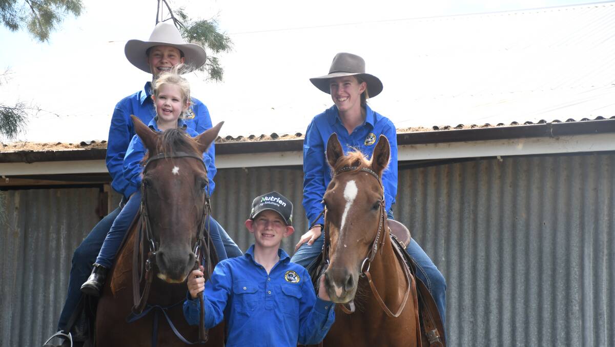 The cousin tribe, Addy, Evie, Jack and Shell, helped to bring the cattle in for sale.