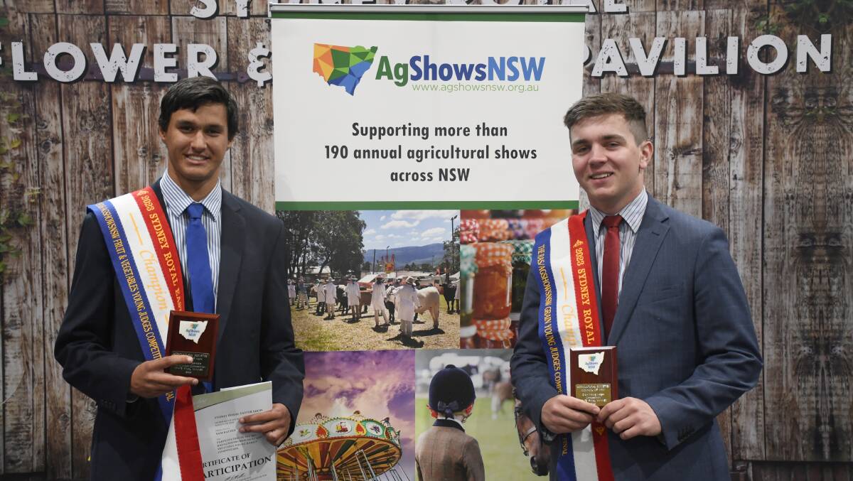 Sam Batten and Lachlan Haynes have take out the young grain, and fruit and vegetable judging competitions at the Sydney Royal. Picture: Clare Adcock