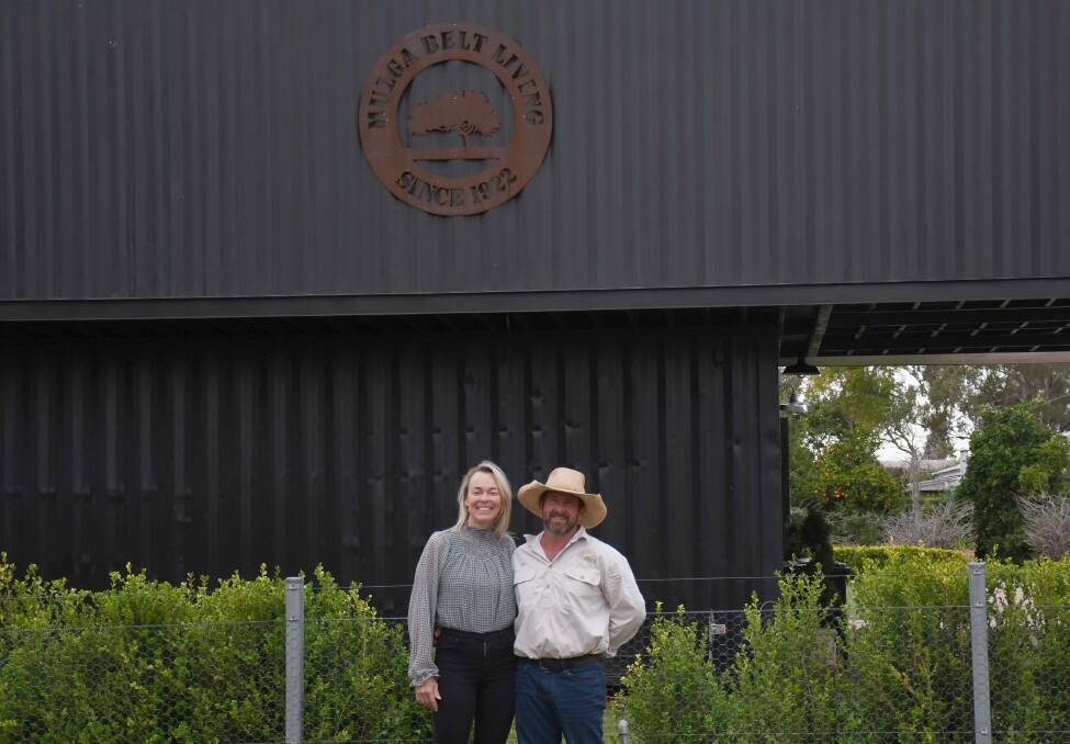 Jodie and Ian Noon wear many hats between them, the newest being the owners of event space and farmstay Mulga Belt Living. Picture: Clare Adcock