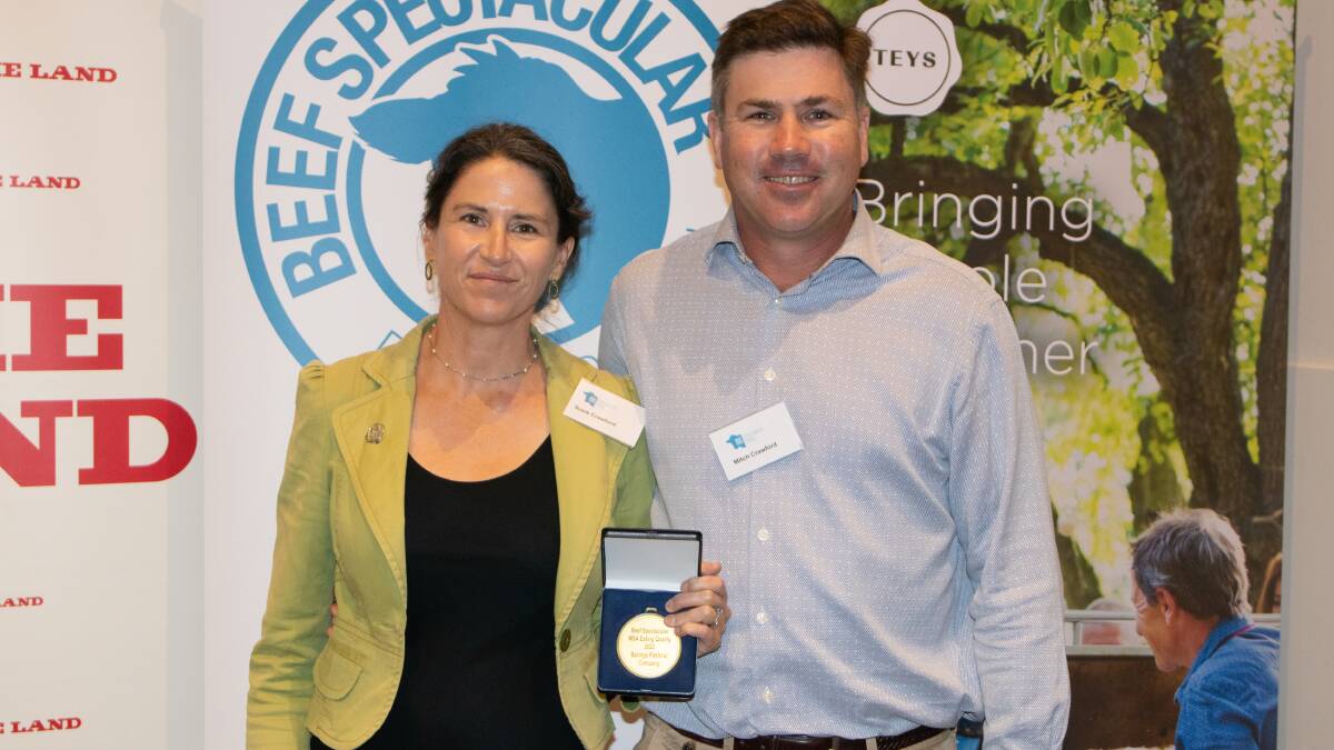 Baringa Pastoral Company principals Susie and Mitch Crawford, Walcha, with their first place medal for MSA eating quality. Photo: Kate Loudon
