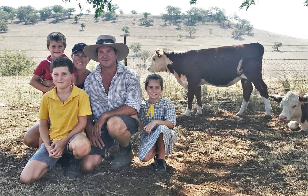 Damen and Sophie Soster, Cassilis, with children Lachlan, 13, Hamish, 8, and Annabelle, 11. Photo: Supplied