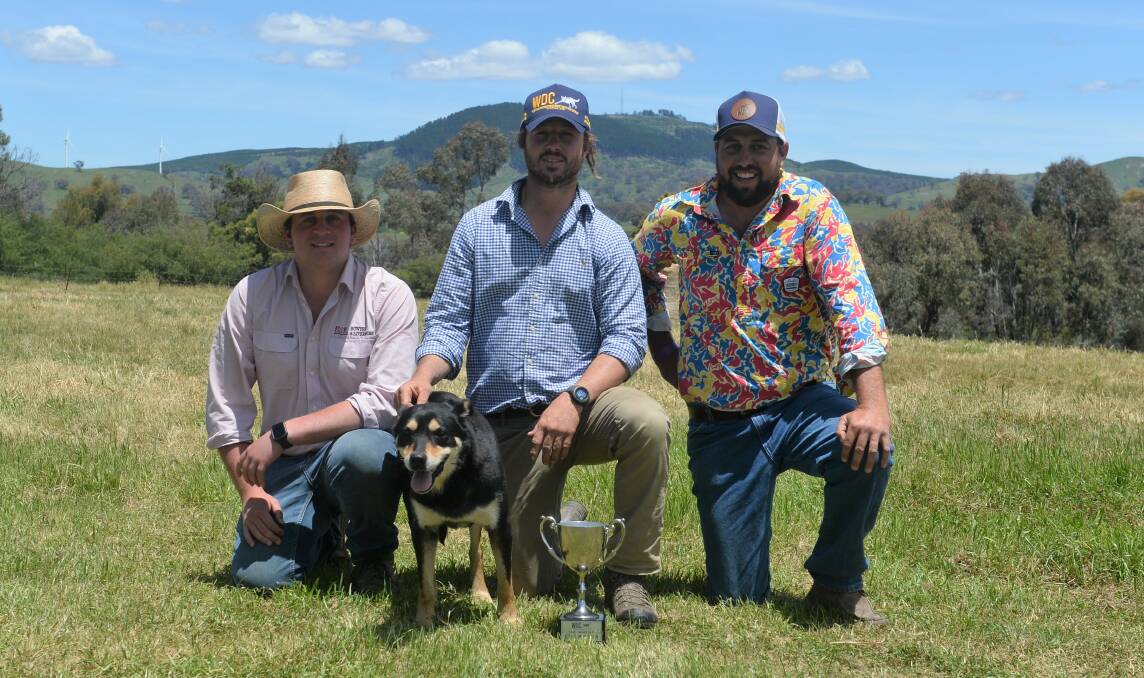 Bowyer and Livermore's Tom Card, Bathurst, Jake Nowlan, Nimmitabel, challenge organiser Brock Syphers, Blayney, with the Round Table Sire Shootout winnner Amos Zone. 