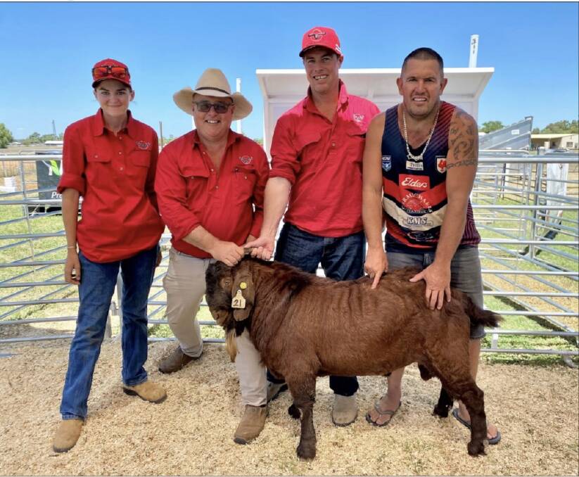 Rangeland's Jess Smith, Rob Keuen, Matt Wood, and a Prill Park representative with one of the equal top priced bucks. Picture supplied.