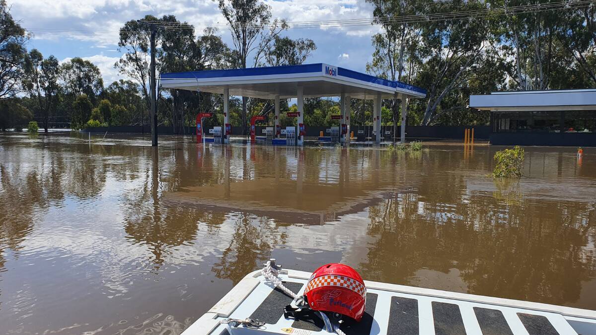 The Mobil service station at Gillenbah underwater this week. Picture courtesy Alastair MacDonald