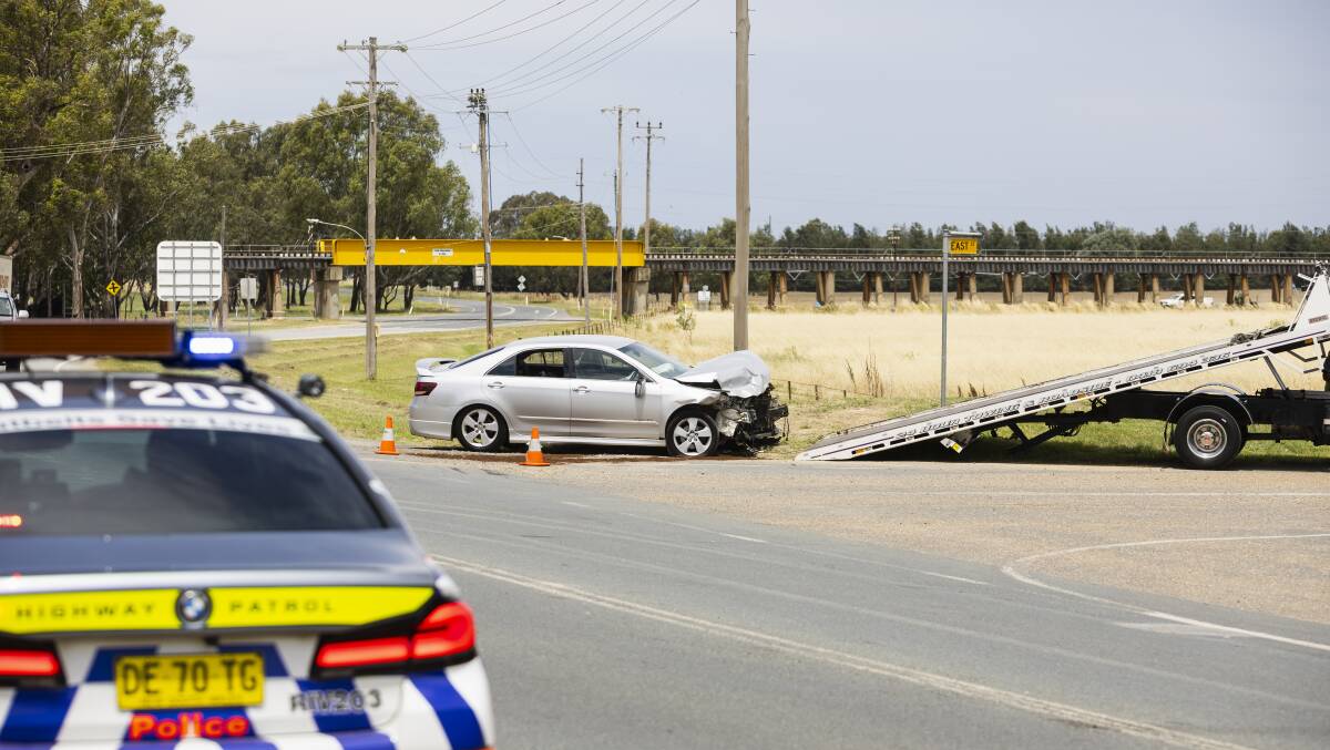 Two cars collided at the intersection of Mill Street and East Street in North Wagga on Thursday. Picture by Ash Smith