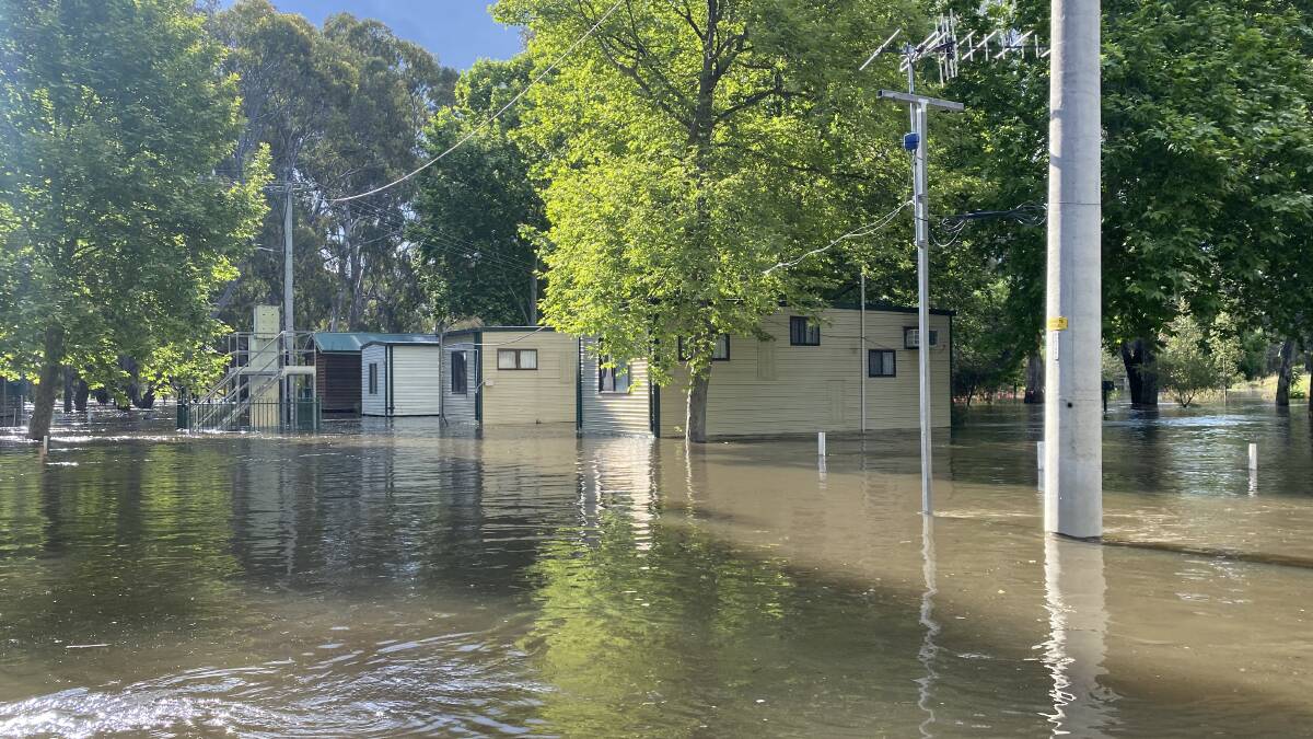 Floodwaters engulf the Darlington Point Riverside caravan park in late 2022. Picture contributed
