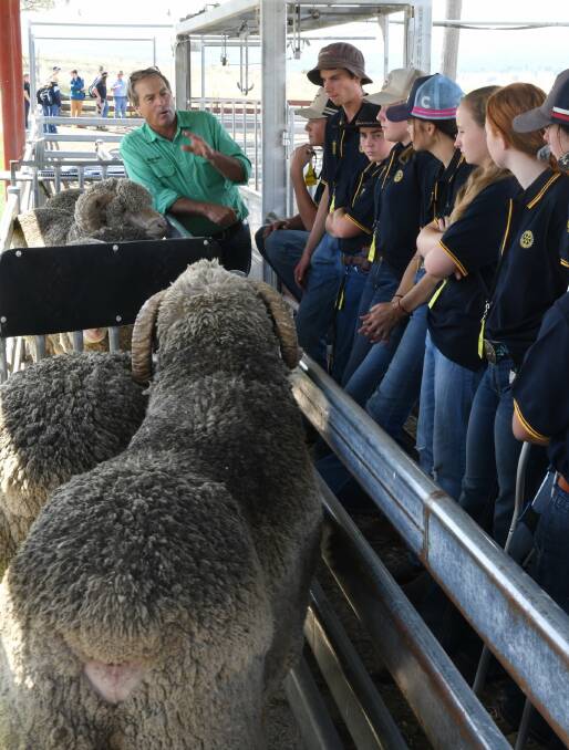 Nutrien Ag Solutions, Armidale's Angus Carter outlines some of the principles of sire selection of the students. Picture supplied