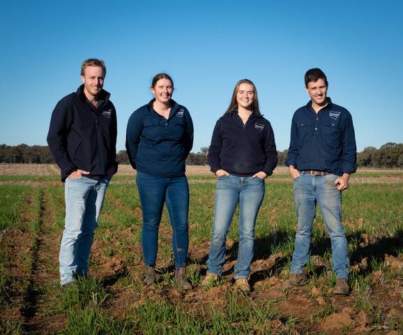 FarmLinks research team James Holding, operations manager, Caroline
Keeton, research and extension officer; Ehlena Lea, research and extension officer; and Hayden Thompson, senior research and extension officer. Picture supplied by FarmLink