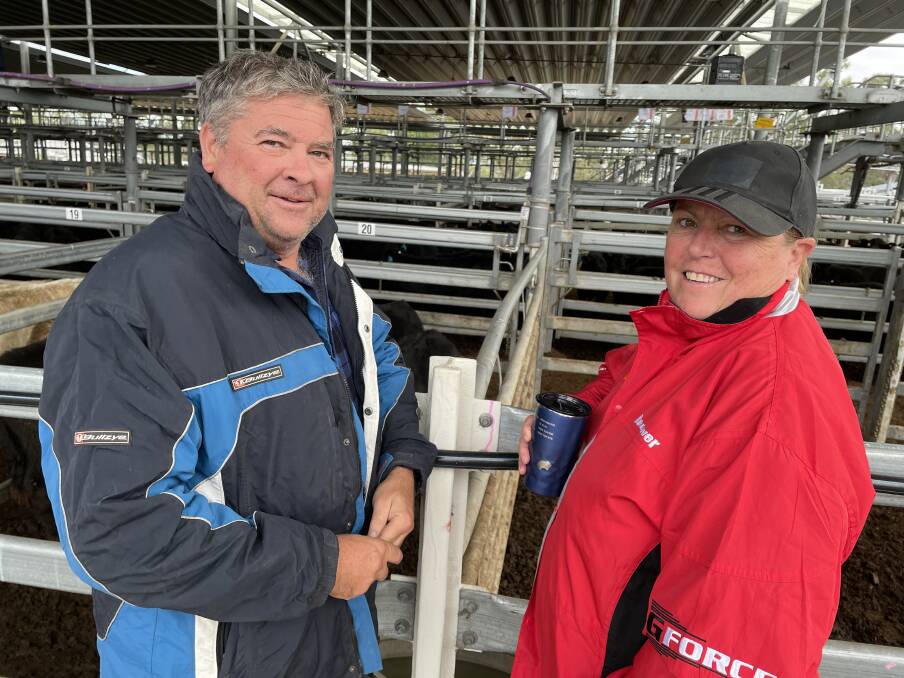 Peter and Jude Steel, Singleton, were well rugged up for the HRLX feature weaner sale at Singleton.