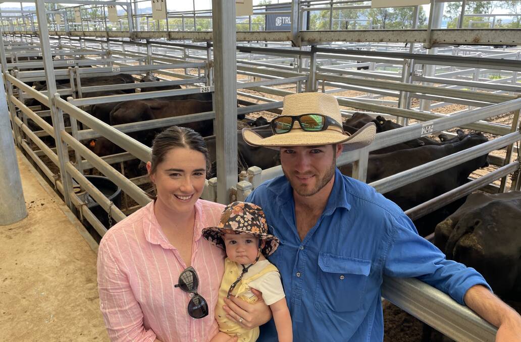 Carrie and John Noble and their daughter Marnie (9 months) bought 45 heifers for their Manilla district family property, Grassbrook Farming.