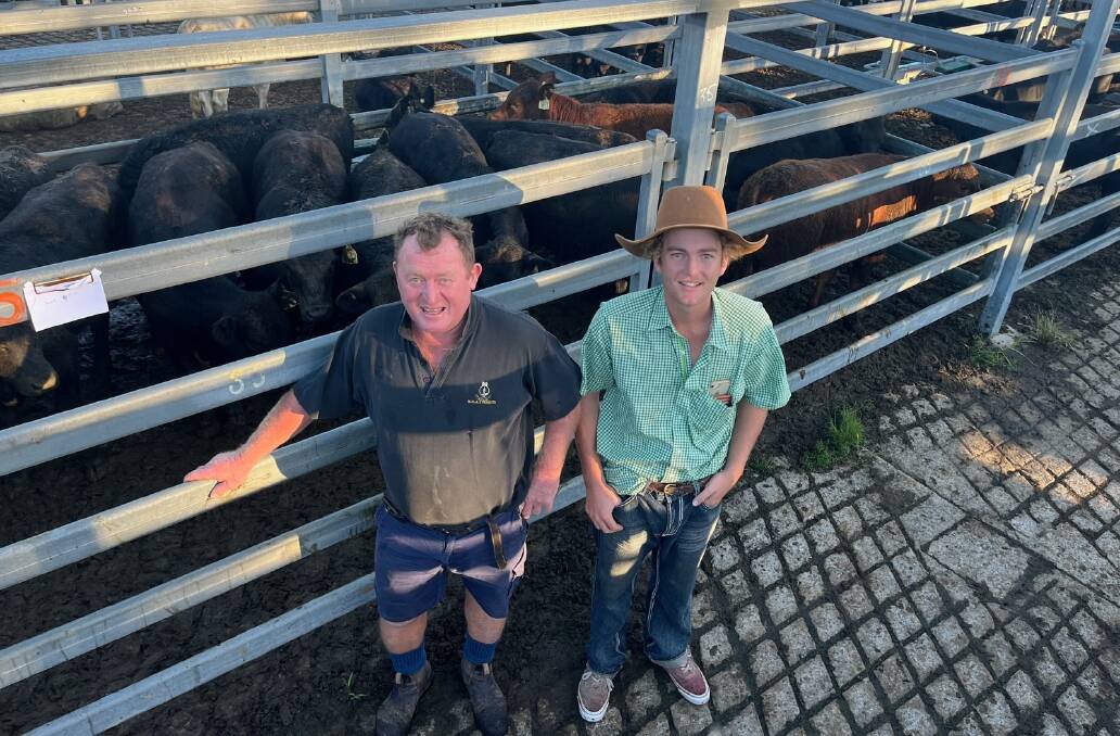 Paul Harwood and his nephew Tom with their Angus and Angus cross heifers, 290kg, which made 340c. Pictures supplied by Kempsey Stock and Land