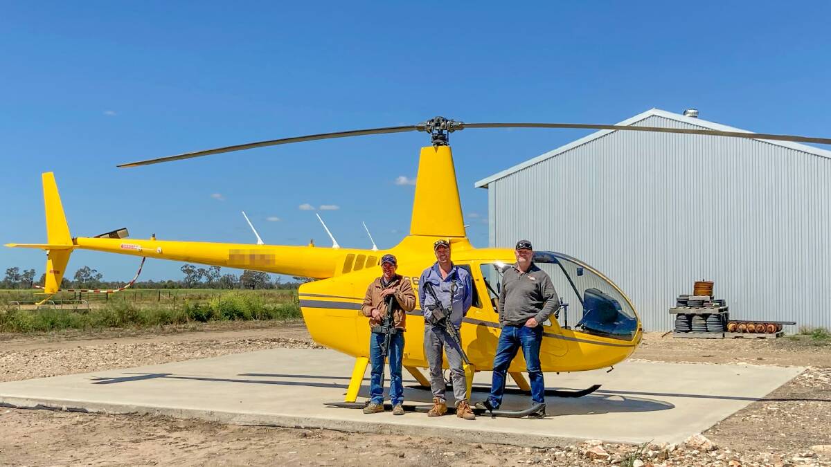 Oli Holland, Aerial Pest Management, his business partner Mal Reaburn and pilot Neil Hughes, Hughes Aviation.