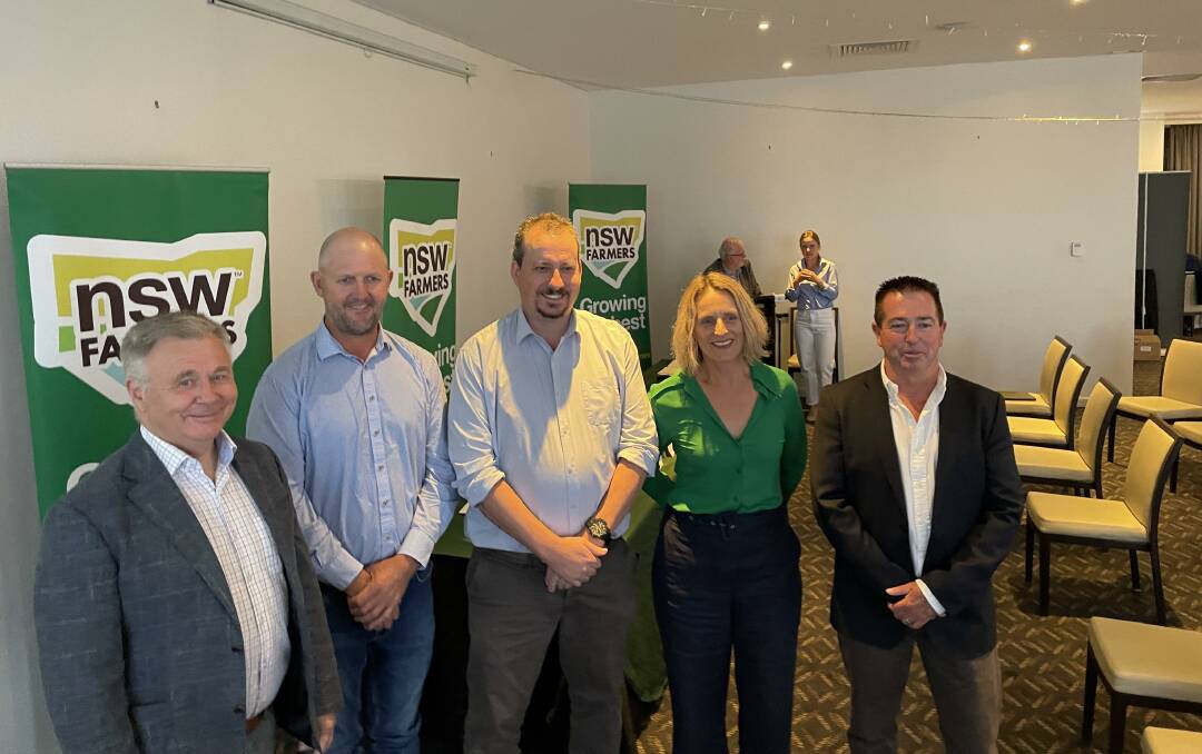 ALP's Mick Veitch MLC, NSW Farmers Armidale branch chair, Andrew Cameron, Shooters, Fishers and Farmers, Mark Banasiak MLC, The Greens Sue Higginson MLC, and The Nationals Deputy Premier, Paul Toole MP.