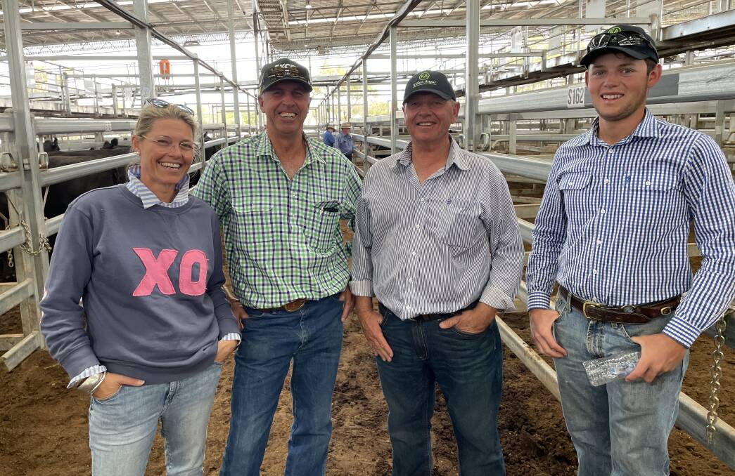 Geraldine and Rohan Clarke, Barraba and Richard and Ben Duddy, Killain, Tamworth were among the many buyers looking at the PTIC cows offered by Wilkinson Grazing, Messines, Guyra.