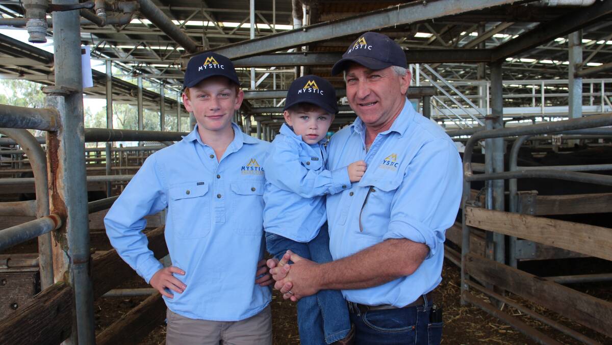 James, Ed and Peter Wilkinson, Mystic Angus Stud, were out for a look at Wangaratta. Photo: Alexandra Bernard