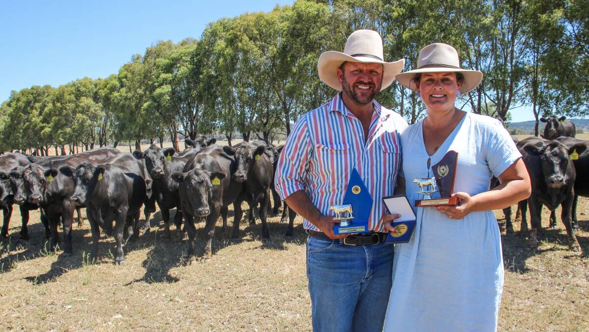 Dane and Alison Skinner, Big Springs, finished second overall in the 2024 Beef Spectacular Feedback Trial, pictured with some of the sisters of their steers entered. Picture by Alexandra Bernard. 