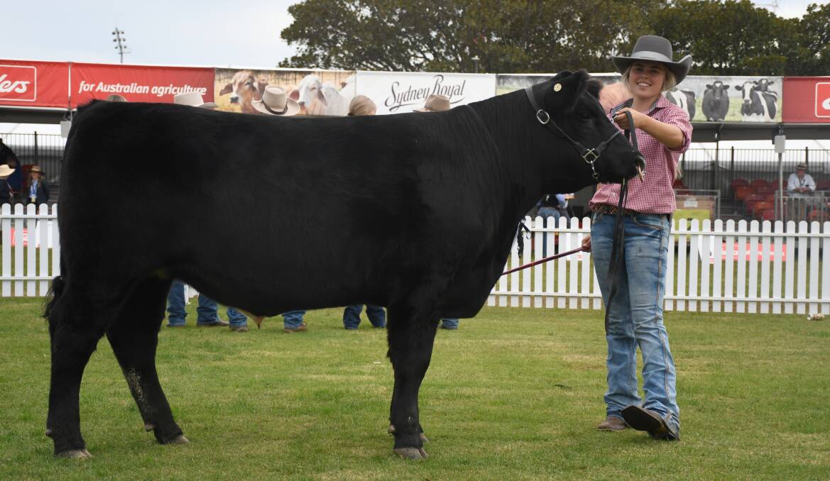 Scots All Saints College, Bathurst, student Lily Moore with the top priced steer. Photo by Clare Adcock. 