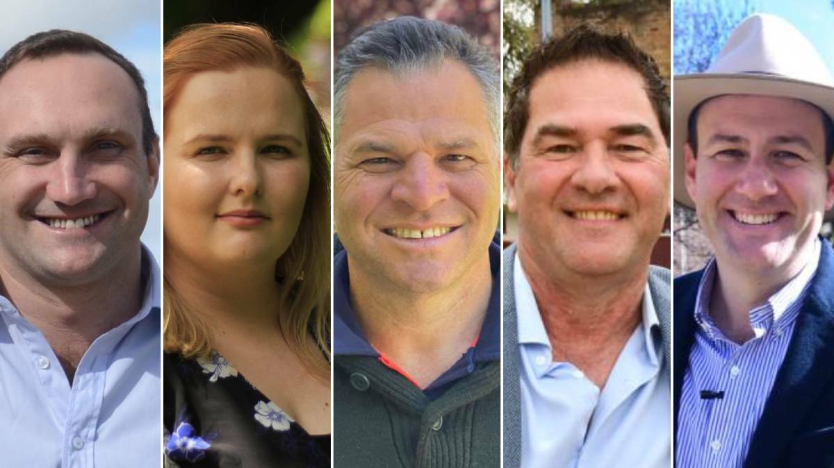 2023 NSW Election: (Left to right) Nationals MLC Scott Barrett, Labor Heather Dunn, Independent Phil Donato, Nationals Tony Mileto, and Nationals MLC Sam Farraway. 
