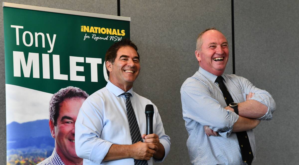 2023 NSW Election: National Party Tony Mileto and Barnaby Joyce in Orange. Picture by Carla Freedman. 