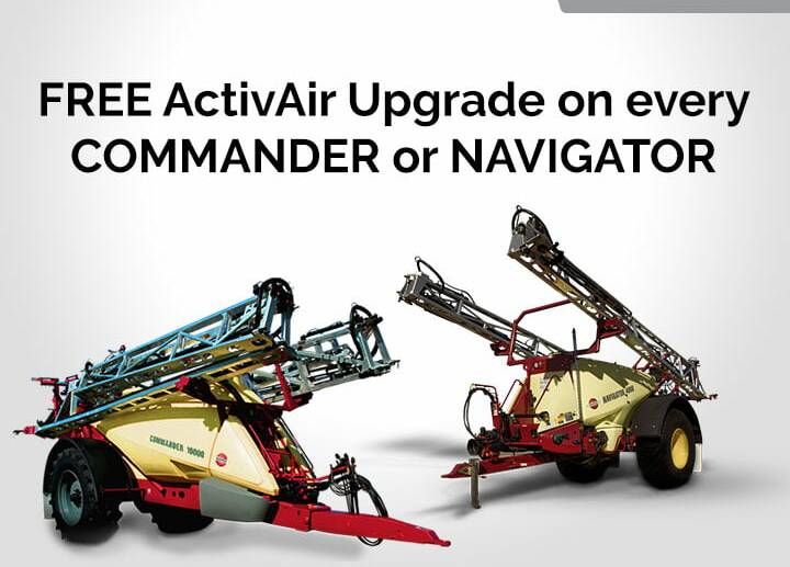 For a limited time, you can enjoy free ActivAir upgrades on Hardi's commander (6500/8500/10000L) and navigator (5000/6000L) models. Picture supplied
