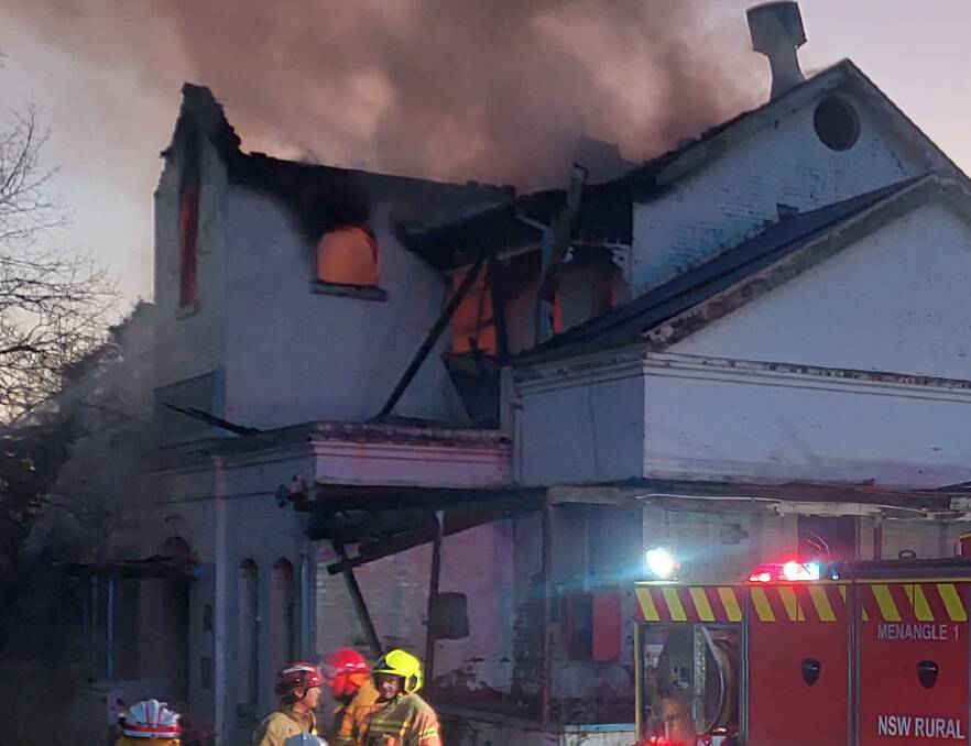 Firefighters took three hours to battle the blaze that destroyed the old Menangle creamery. Picture: Supplied
