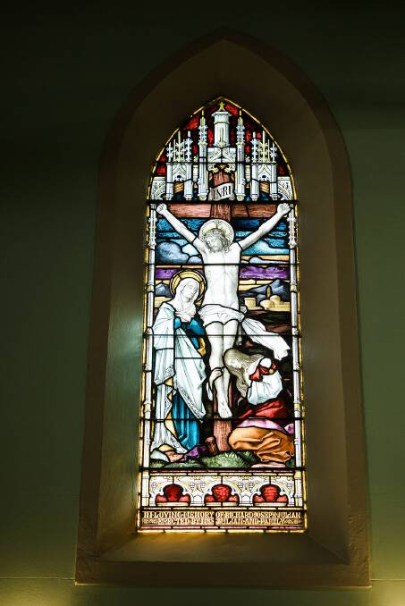 The stained glass Ellen Julian gifted in memory of her husband remains inside the church today. Picture supplied