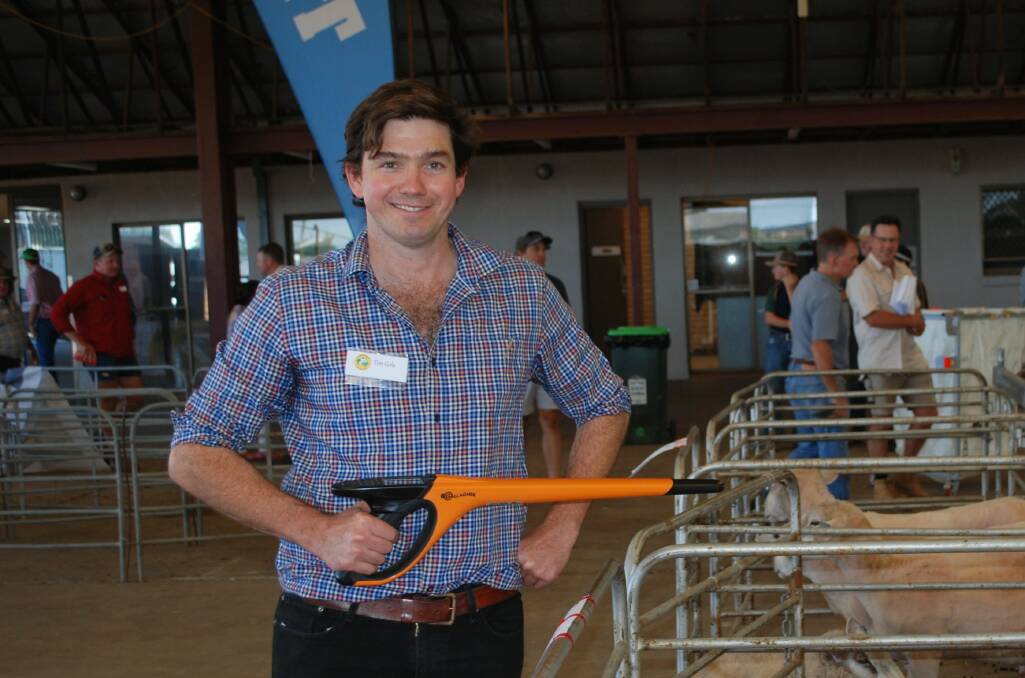 Veterinarian Tim Gole, For Flocks Sake, Dubbo, with his Gallgaher stick reader. Picture by Rebecca Nadge.