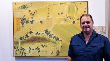 Artist Graham Hearn, Bermagui, at the Farmscapes exhibition launch at the Moulamein Art Gallery. Picture by Rebecca Nadge.