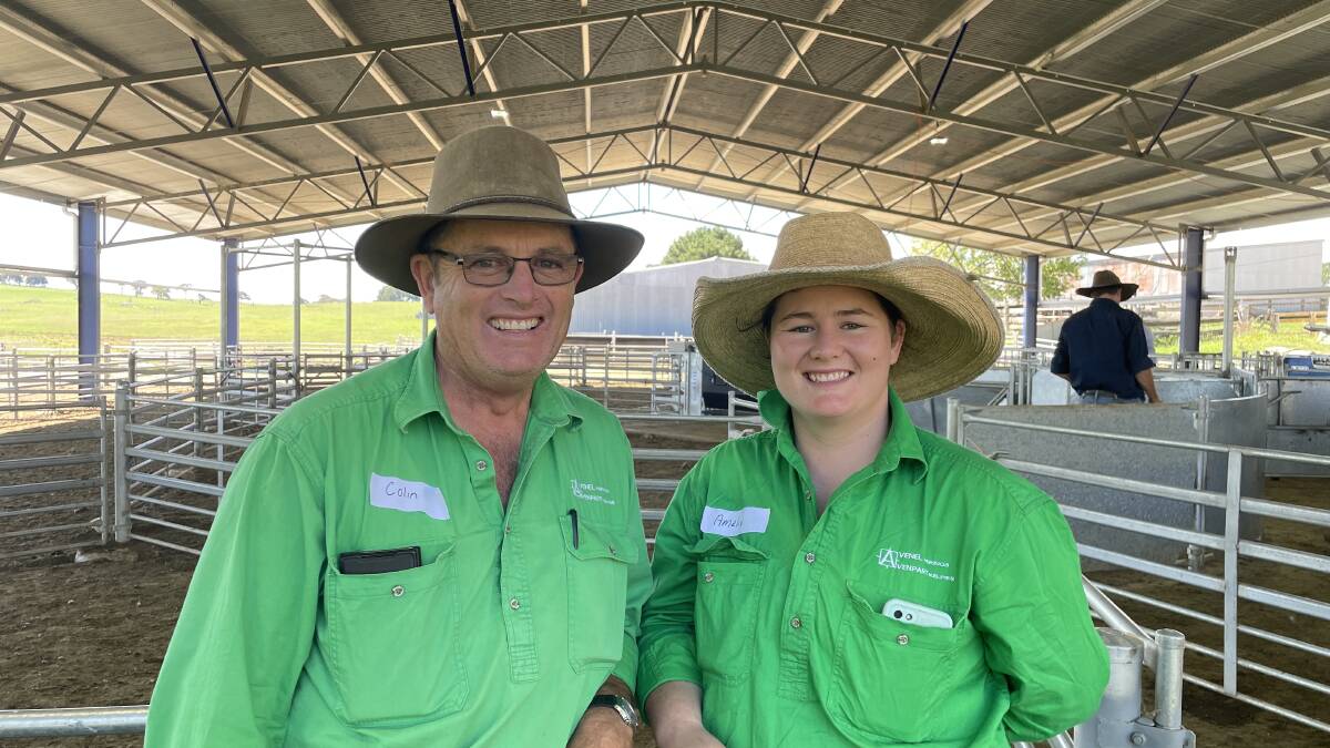 Col and Amelia McCrabb, Avenel Merinos, Wanganella, at the MerinoLink field day. Picture by Rebecca Nadge.