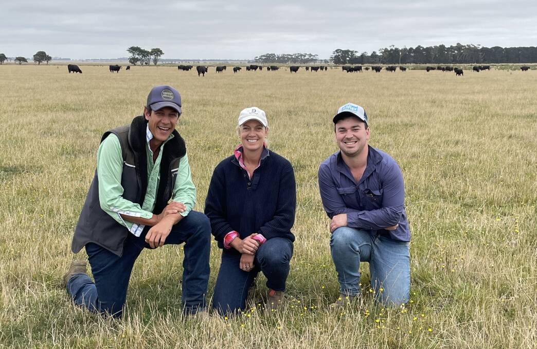 James and Georgie Knight, with Tom Stuart, The Sisters Pastoral Company, The Sisters, near Mortlake, Vic. Photo by Phillippe Perez. 