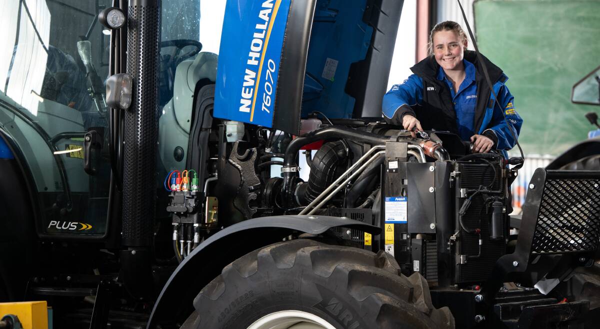 On-Trac Ag apprentice heavy diesel mechanic Claire Miller, in the workshop at Orange, is loving her work in the sector. Pictures supplied
