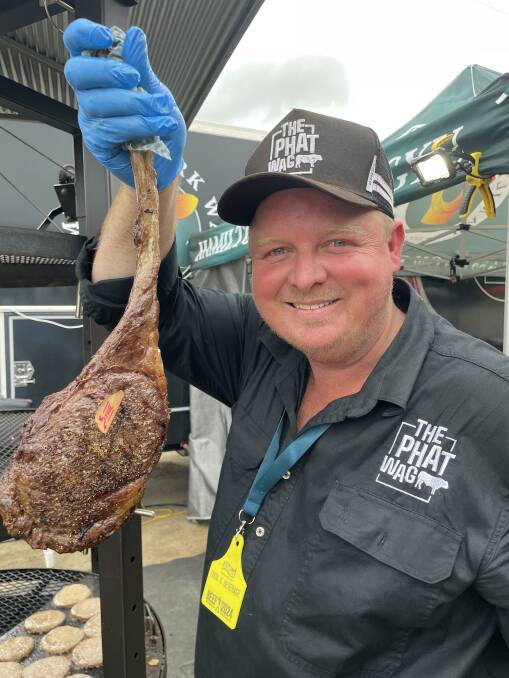 Phat Wag general manager David Bargenquast with a 1.5kg Wagyu tomahawk. Picture: Judith Maizey