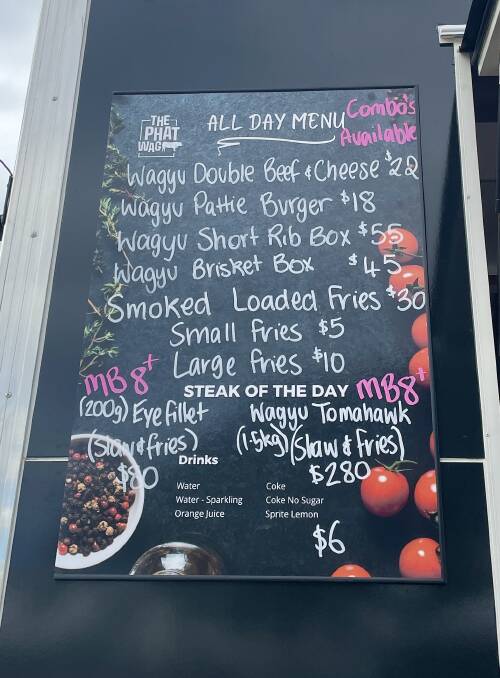 The menu board at Phat Wag at Beef 2024. Picture: Judith Maizey