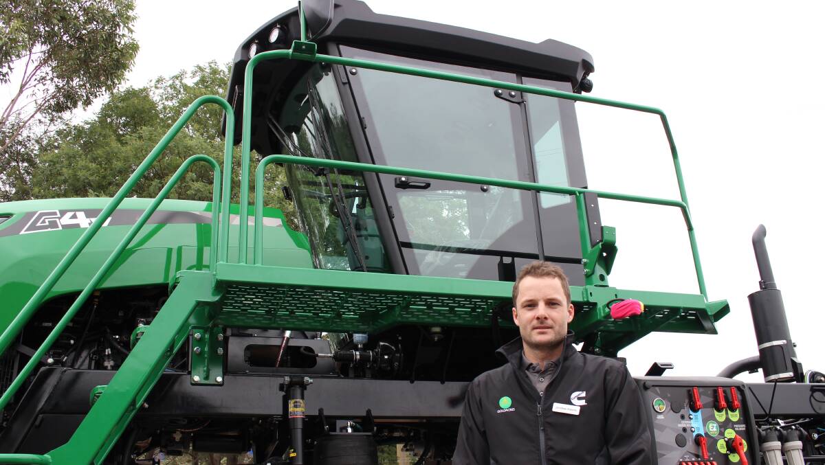 Goldacres, engineer, Johnathon Roberts with the protype G4V crop cruiser for horticultural use at the Goldacres Expo in Ballarat, Victoria.