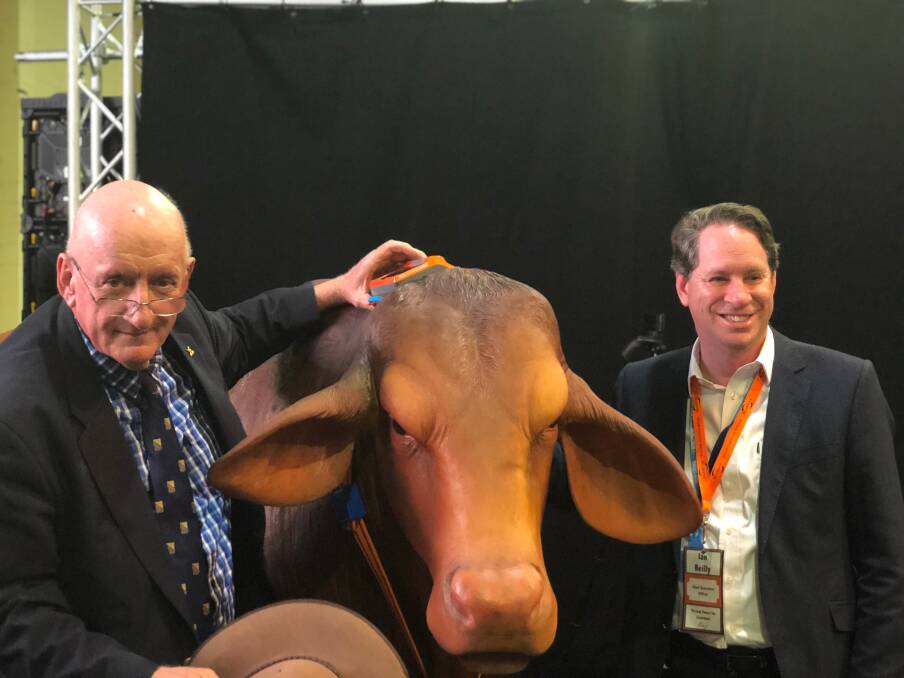 VIRTUAL REALITY: The Honourable Tim Fischer AC launched the eSheppard with Agersens CEO, Ian Reilly at Beef 2018.