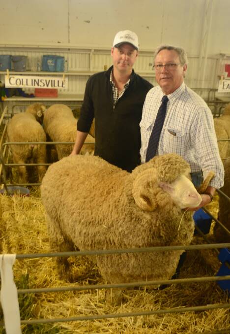 Collinsville stud principal George Millington, with Michael Elmes at the 2016 Hay Sheep Show. "Michael brings a lifetime of experience from the stud sheep industry."