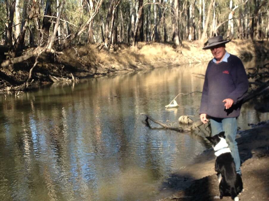Richard Carter considering the straight stretch of the Yanco Creek which runs through his property.
